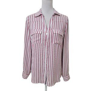 SOHO New York & Company Size M White with Red and Blue Stripe Button Down Shirt